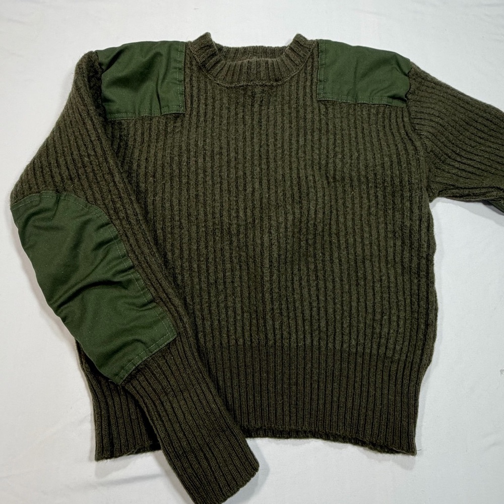 DSCP Valor Sweater Mens 42 Wool Crewneck Military Elbow Patch Olive Green